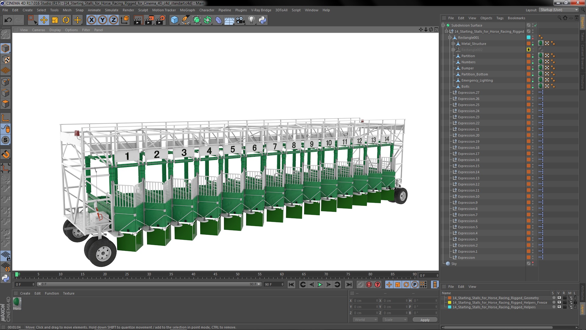 3D 14 Starting Stalls for Horse Racing Rigged for Cinema 4D