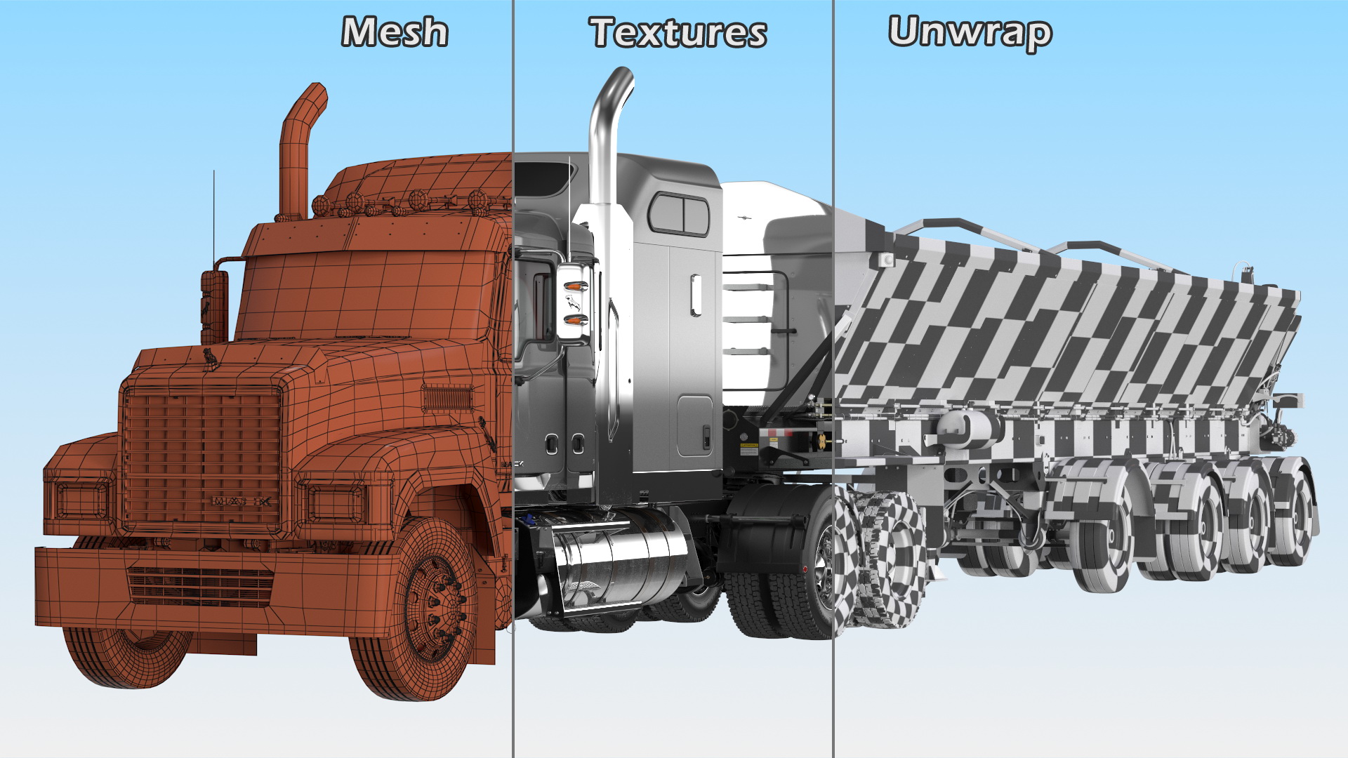 3D model Truck Mack CHU613 With Trailer ABS LRC Rigged