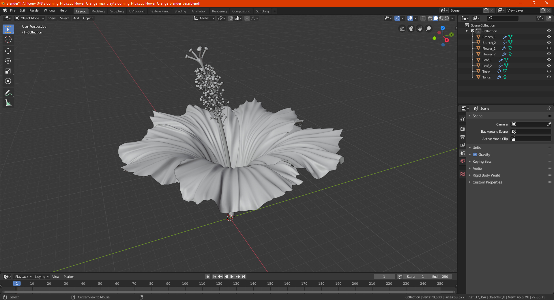 3D Blooming Hibiscus Flower Orange