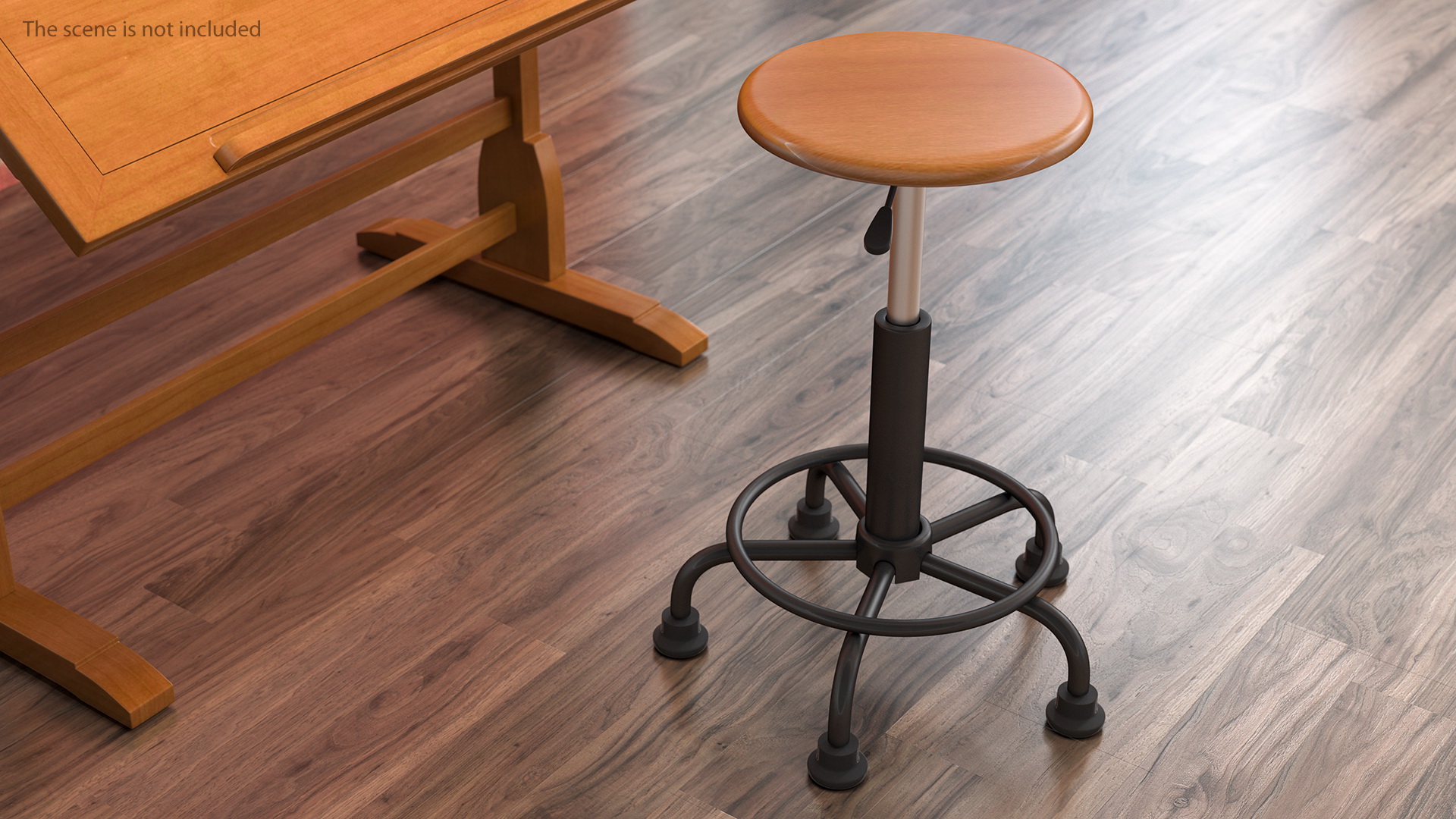 3D Vintage Wood Drafting Table with Drafting Stool Set
