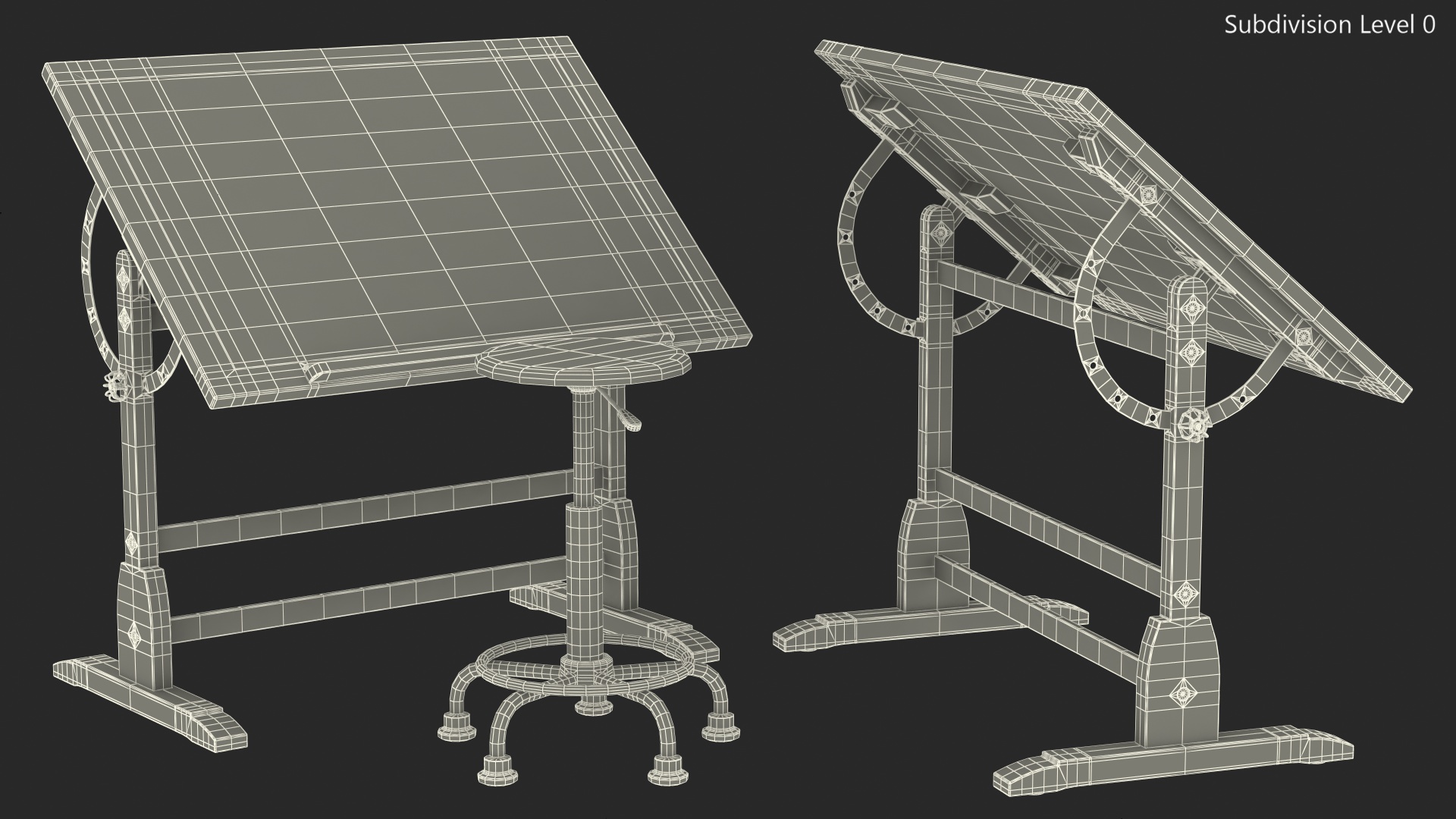 3D Vintage Wood Drafting Table with Drafting Stool Set