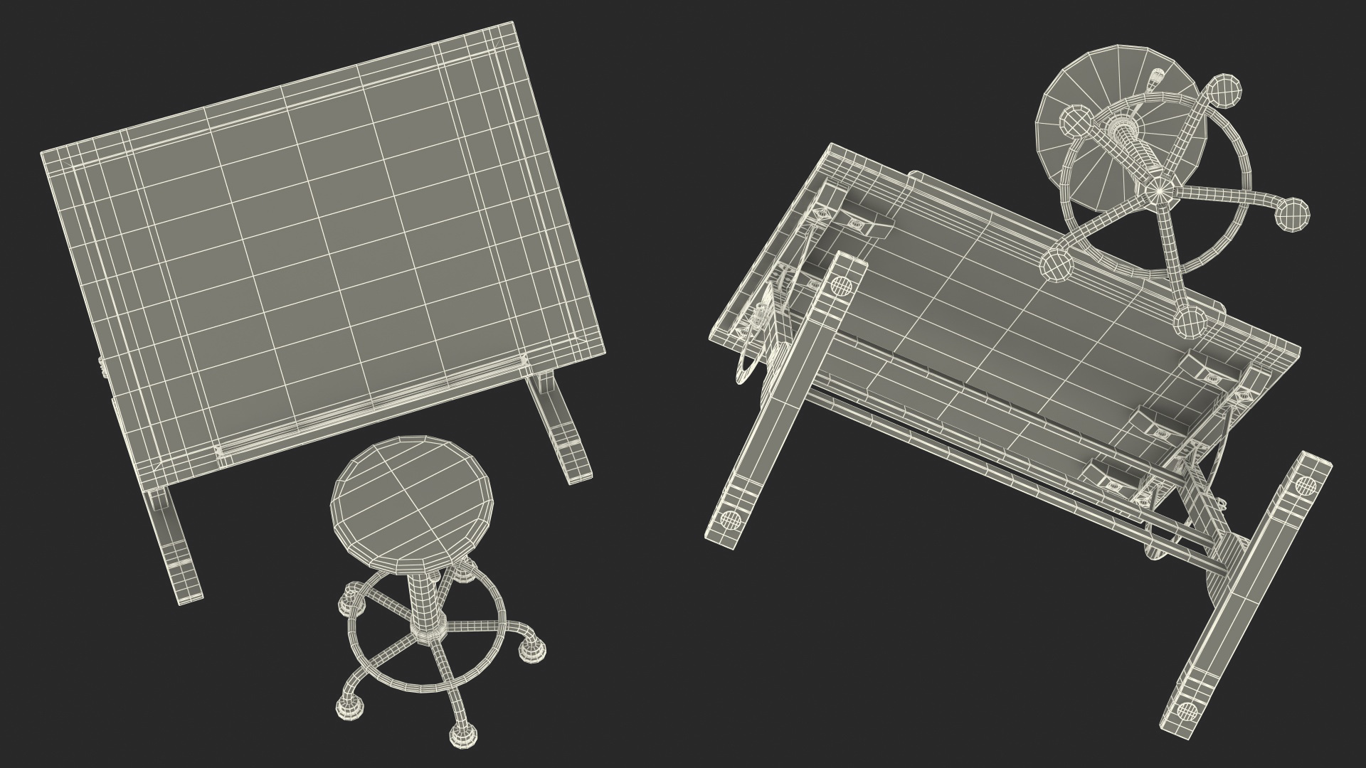 3D Vintage Wood Drafting Table with Drafting Stool Set