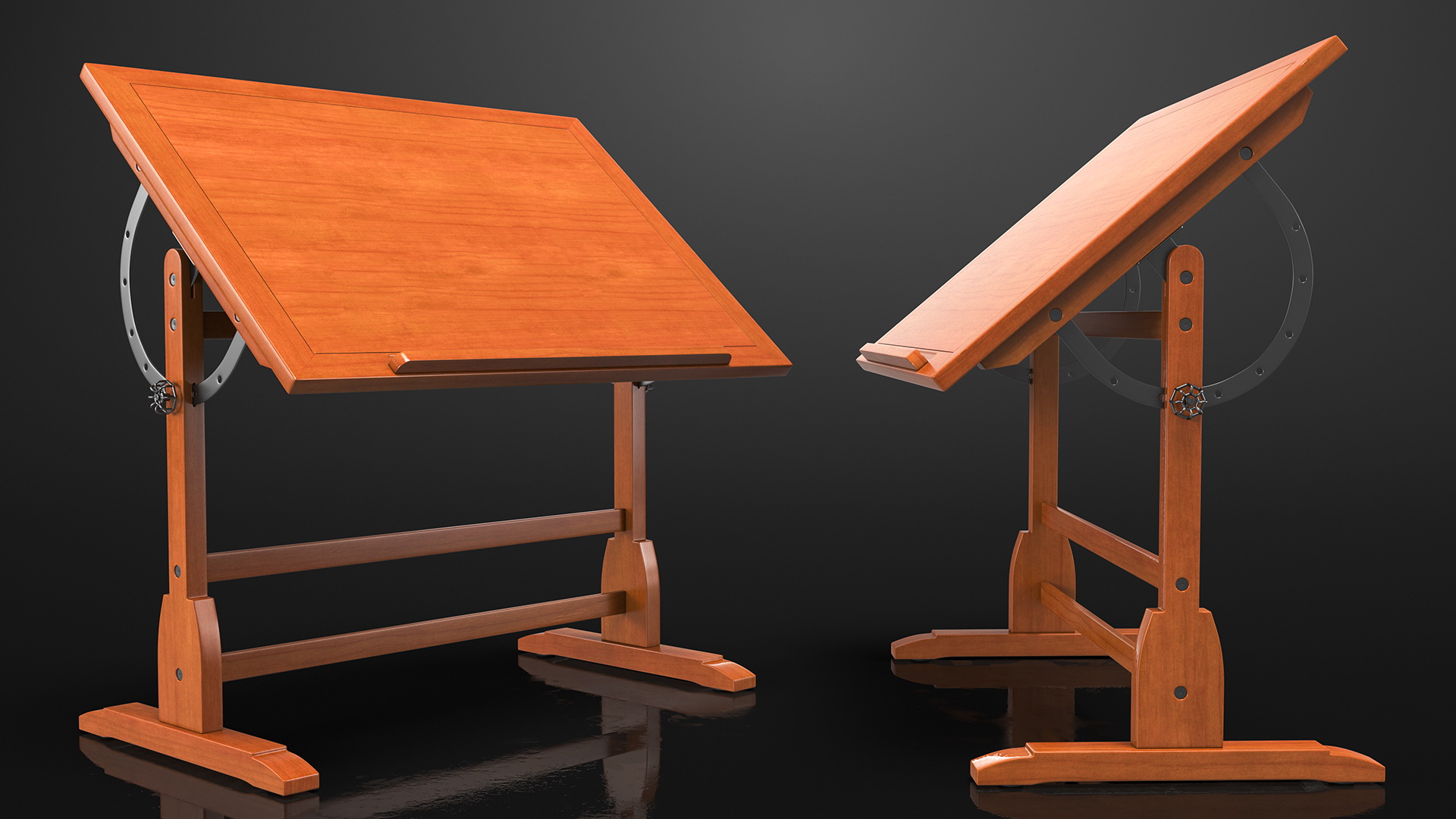 3D Vintage Wood Drafting Table with Drafting Stool Set