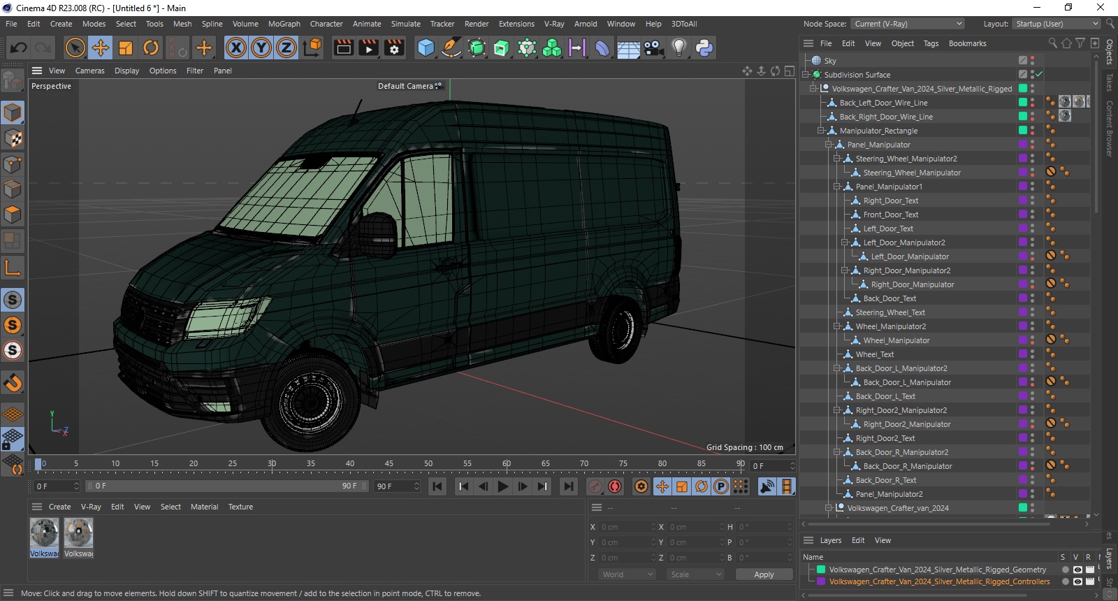 3D model Volkswagen Crafter Van 2024 Green Color Rigged for Cinema 4D