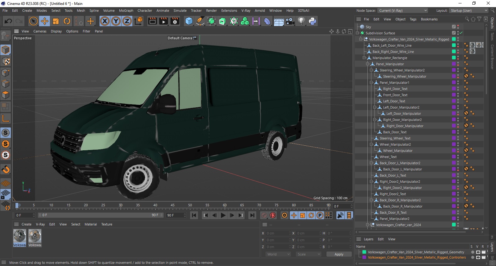 3D model Volkswagen Crafter Van 2024 Green Color Rigged for Cinema 4D