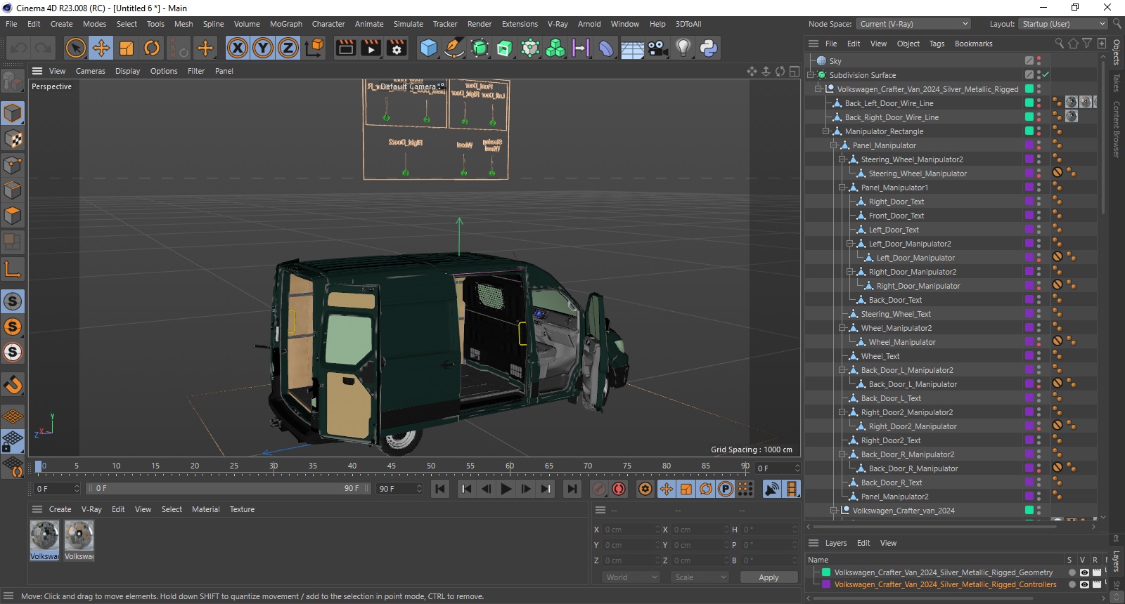 3D model Volkswagen Crafter Van 2024 Green Color Rigged for Cinema 4D