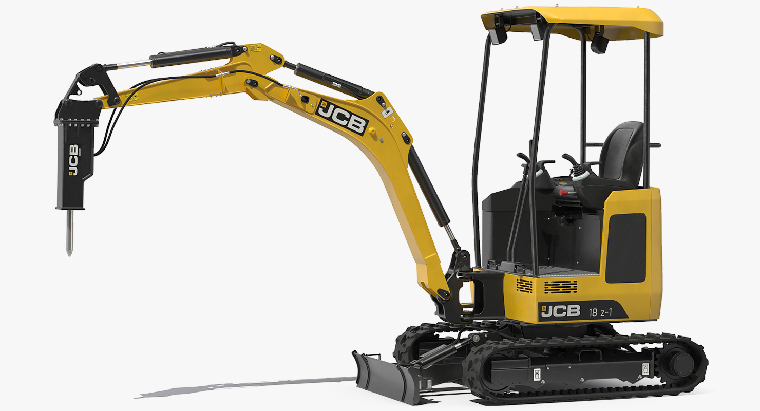 3D Mini Excavator JCB with Breaker Rigged model