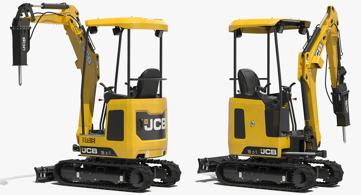 3D Mini Excavator JCB with Breaker Rigged model