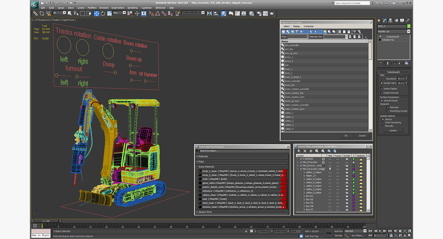3D Mini Excavator JCB with Breaker Rigged model