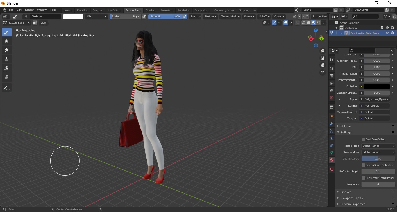 3D Fashionable Style Teenage Light Skin Black Girl Standing Pose