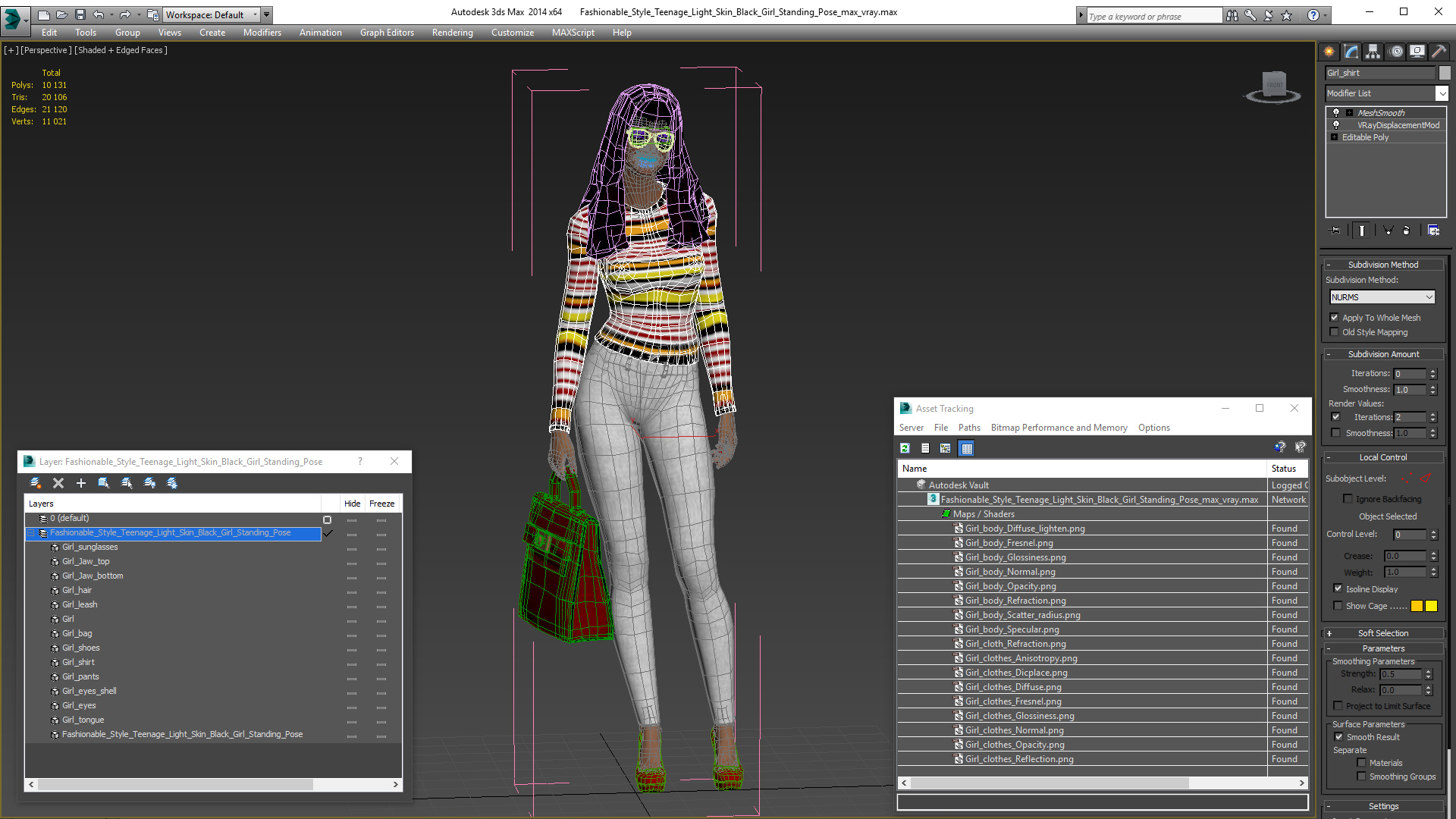 3D Fashionable Style Teenage Light Skin Black Girl Standing Pose