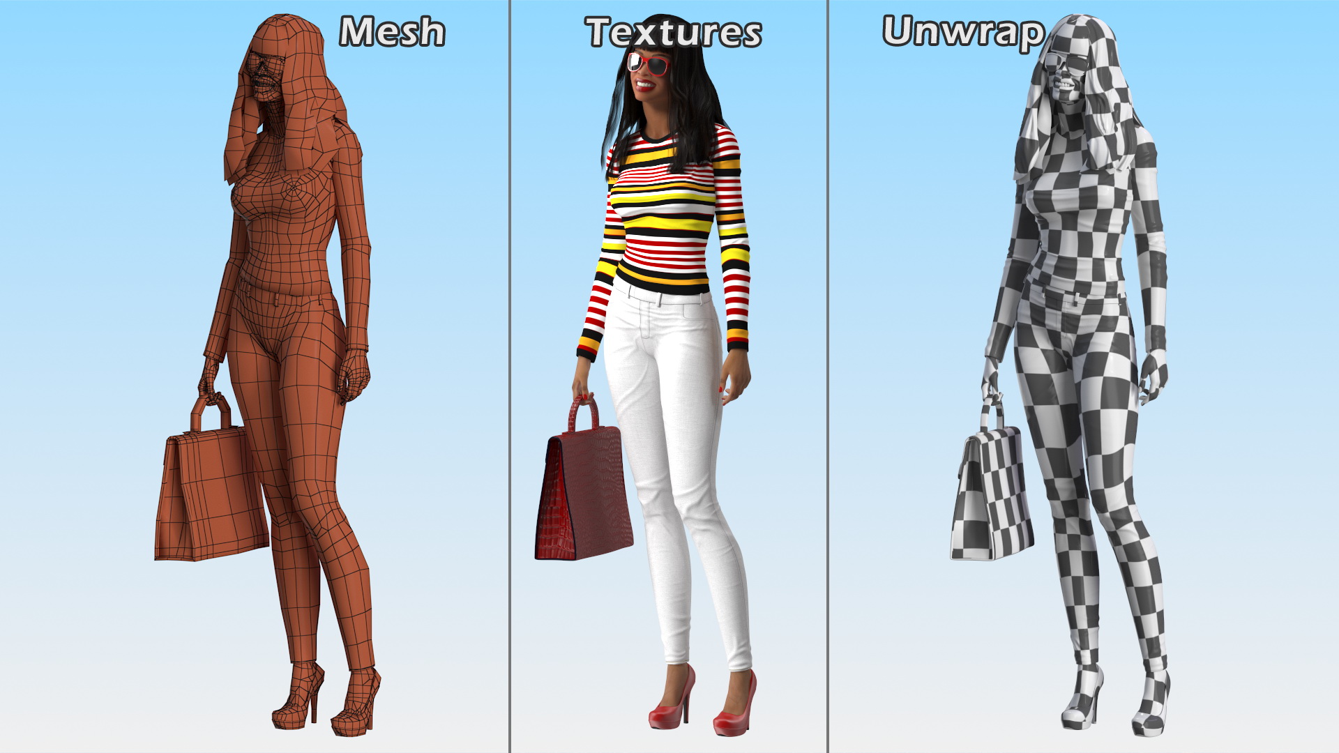 3D Fashionable Style Teenage Light Skin Black Girl Standing Pose