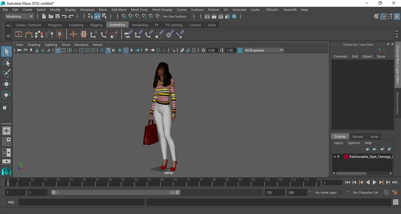 3D Fashionable Style Teenage Light Skin Black Girl Standing Pose