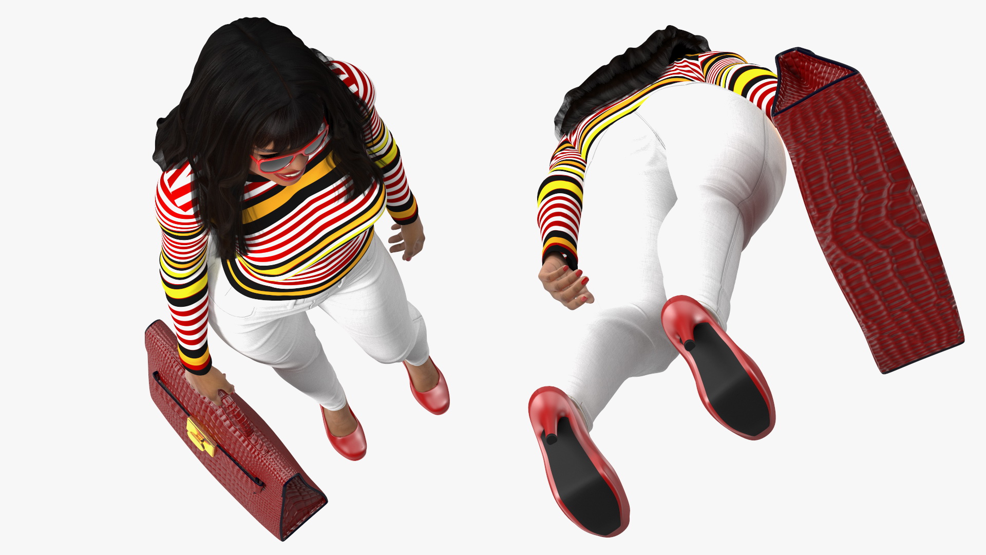 3D Fashionable Style Teenage Light Skin Black Girl Standing Pose