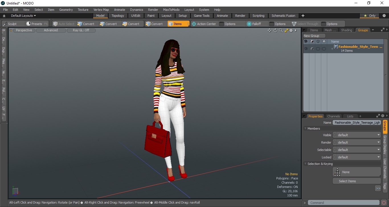3D Fashionable Style Teenage Light Skin Black Girl Standing Pose