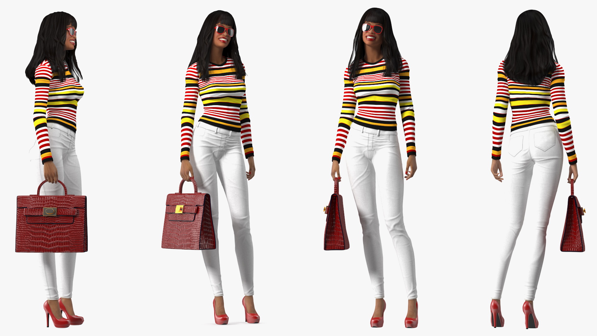 3D Fashionable Style Teenage Light Skin Black Girl Standing Pose