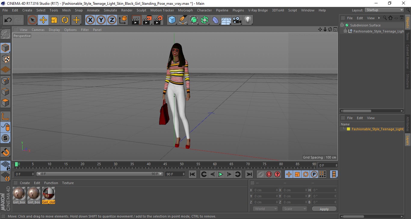 3D Fashionable Style Teenage Light Skin Black Girl Standing Pose