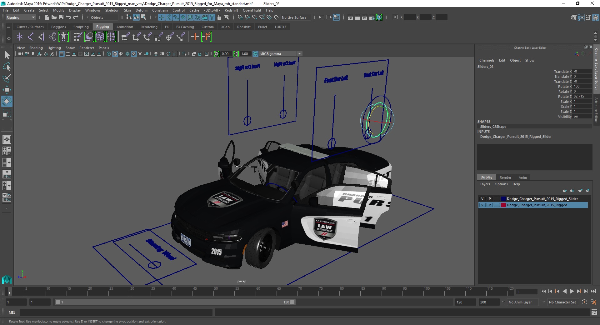 Dodge Charger Pursuit 2015 Rigged for Maya 3D