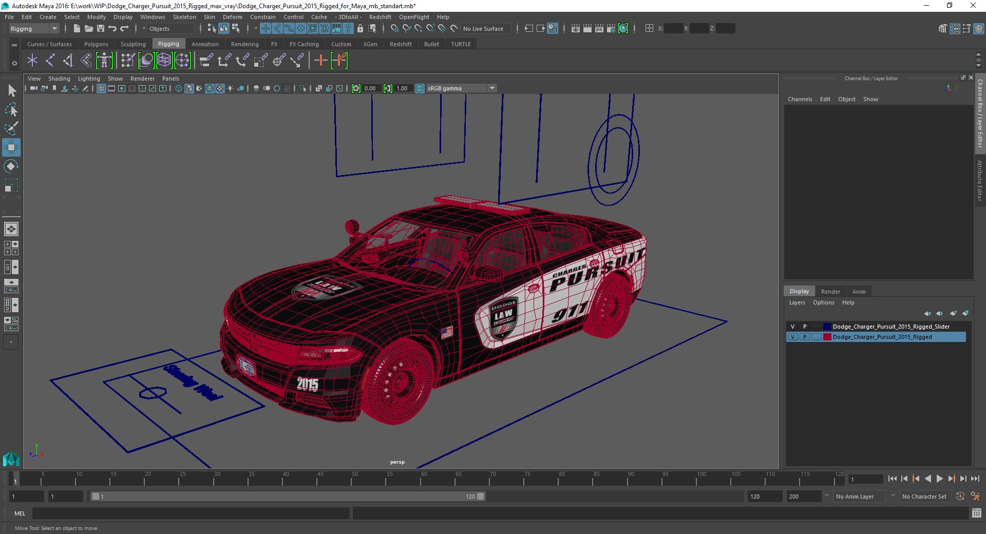 Dodge Charger Pursuit 2015 Rigged for Maya 3D