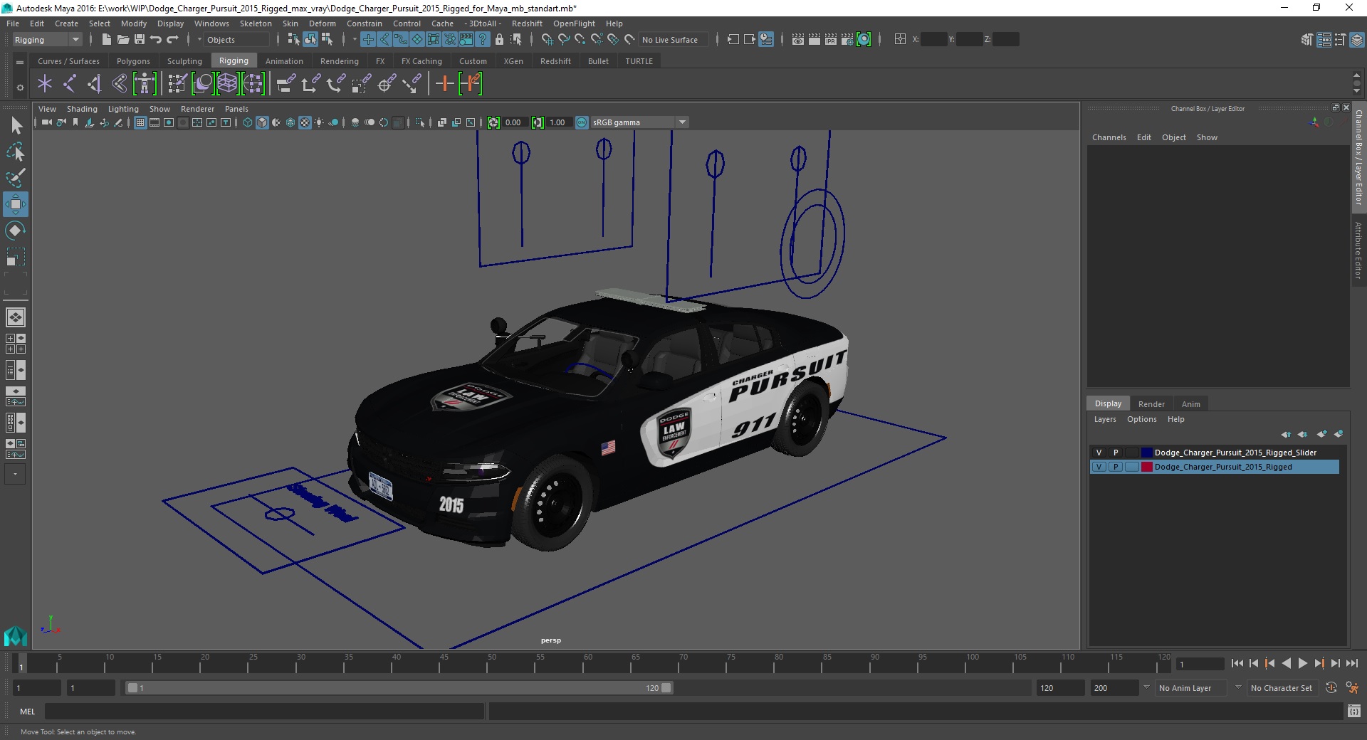 Dodge Charger Pursuit 2015 Rigged for Maya 3D