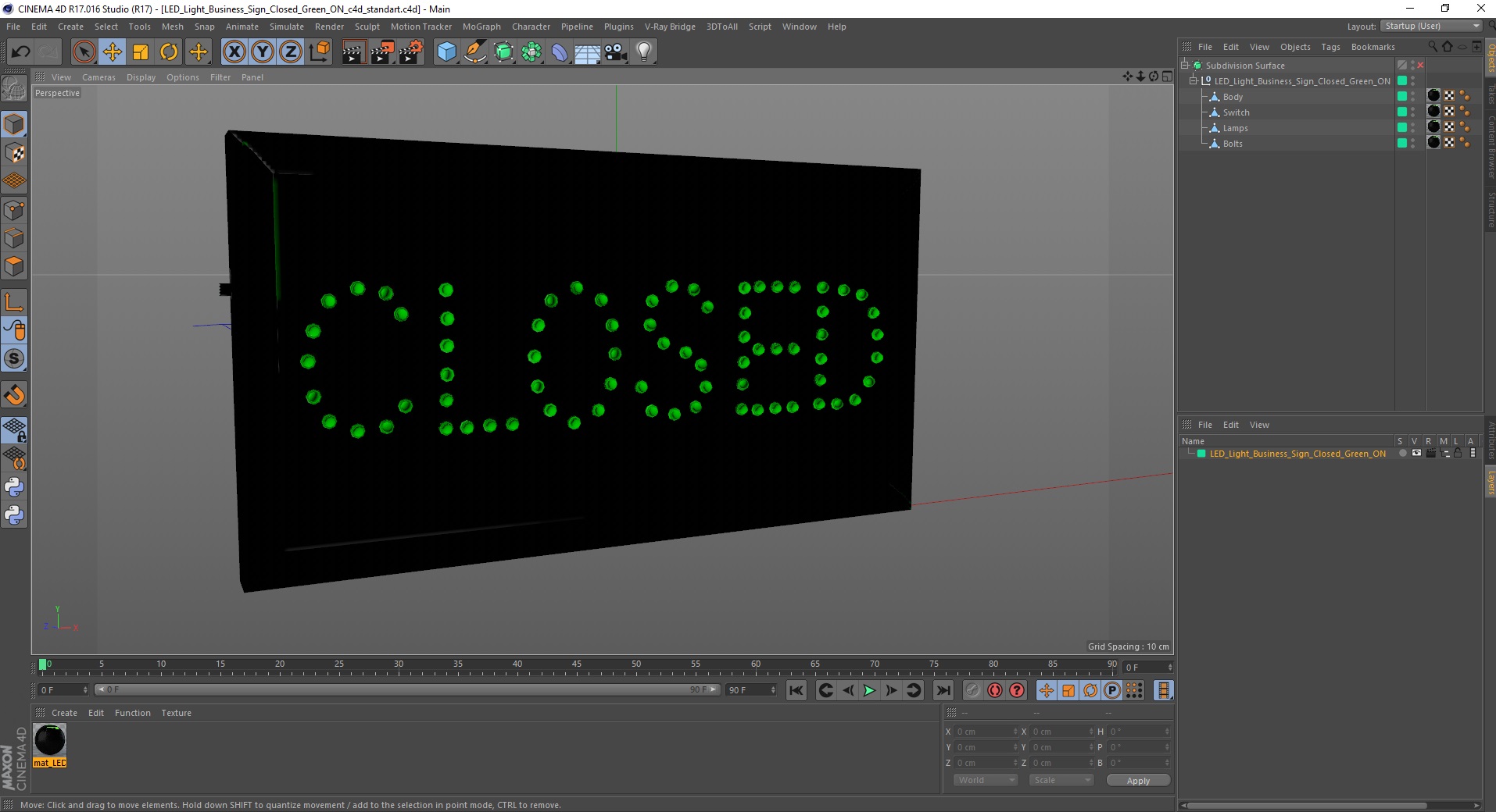 LED Light Business Sign Closed Green ON 3D model