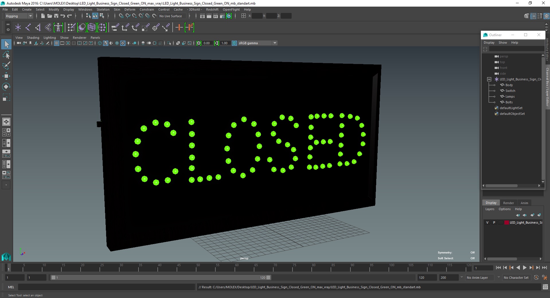 LED Light Business Sign Closed Green ON 3D model
