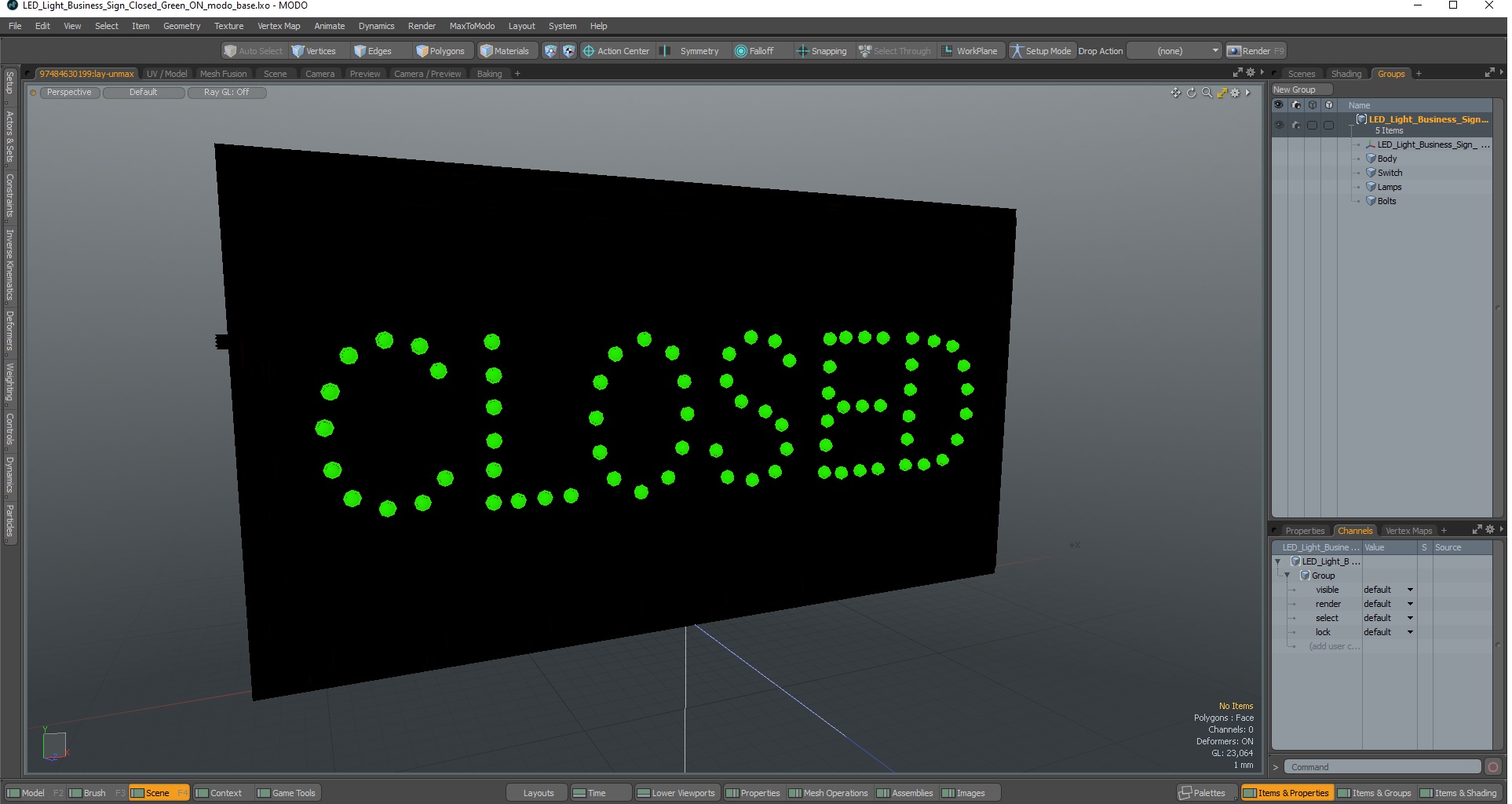 LED Light Business Sign Closed Green ON 3D model