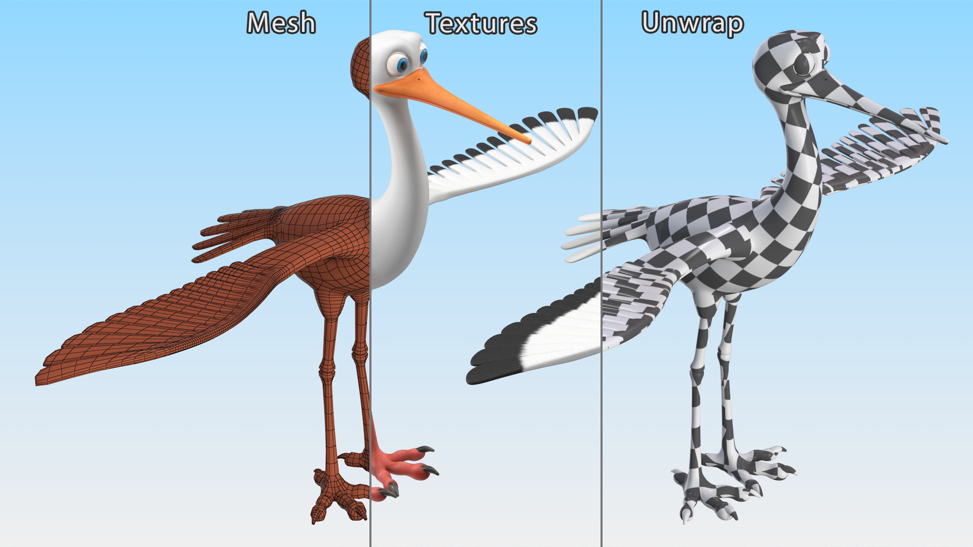 Cartoon Stork Rigged for Maya 3D model