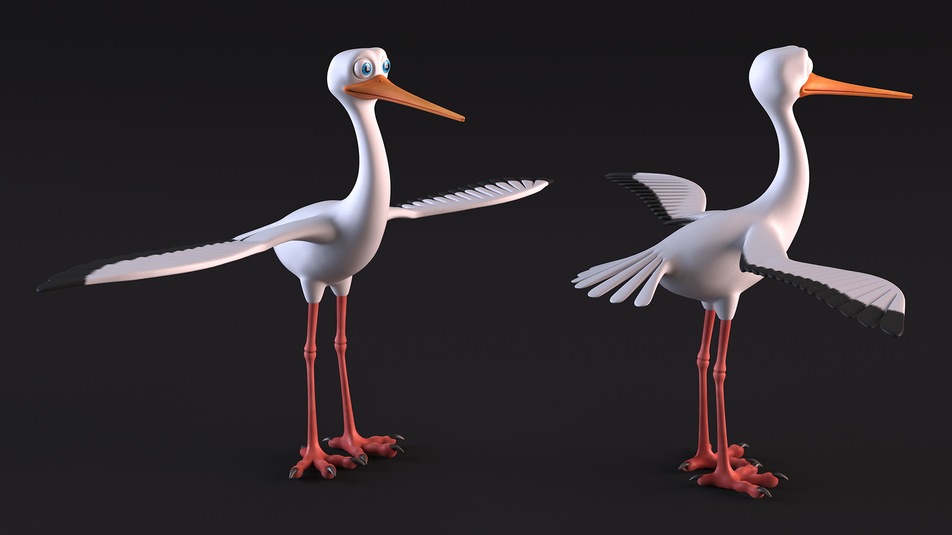 Cartoon Stork Rigged for Maya 3D model