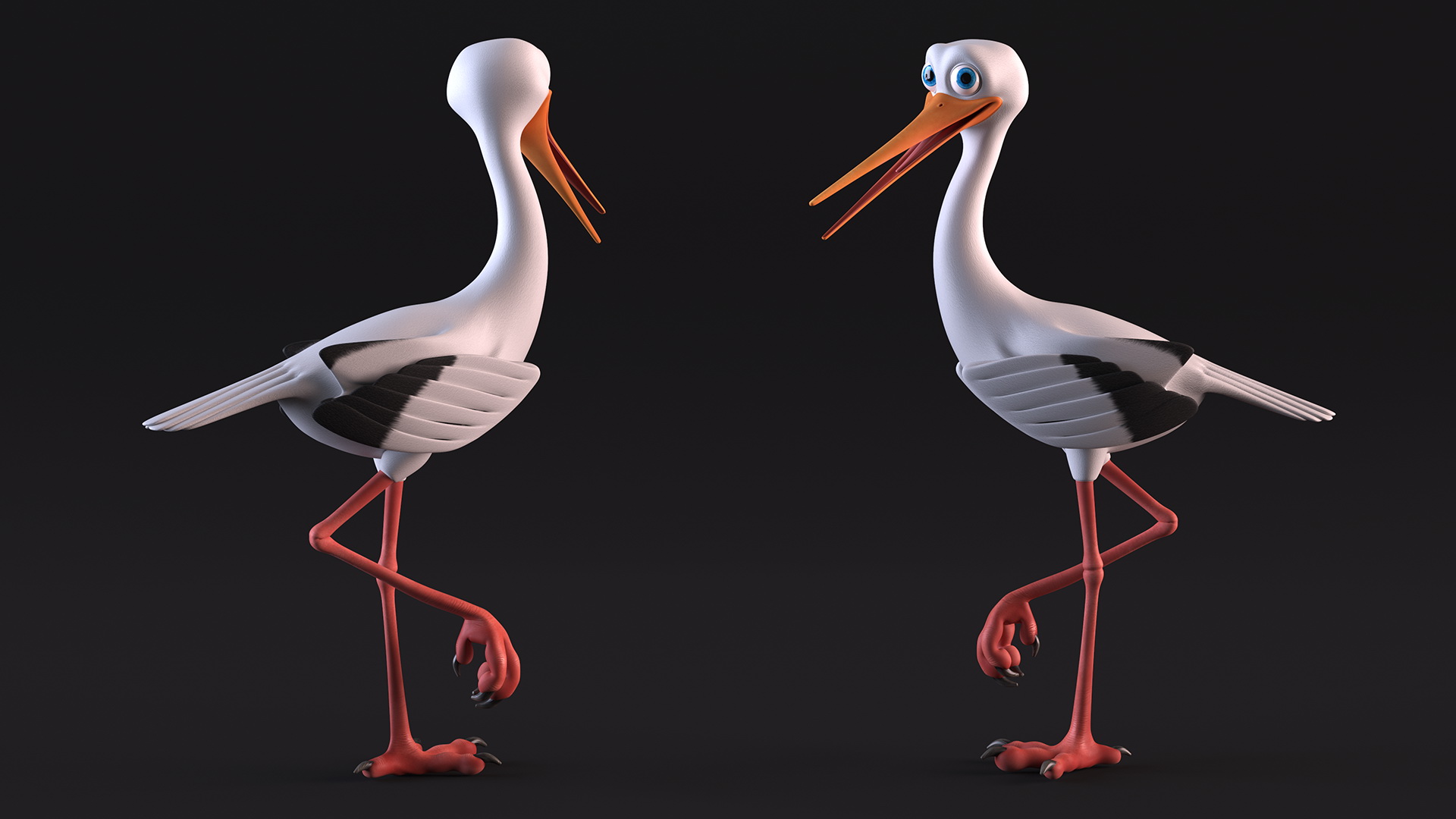 Cartoon Stork Rigged for Maya 3D model