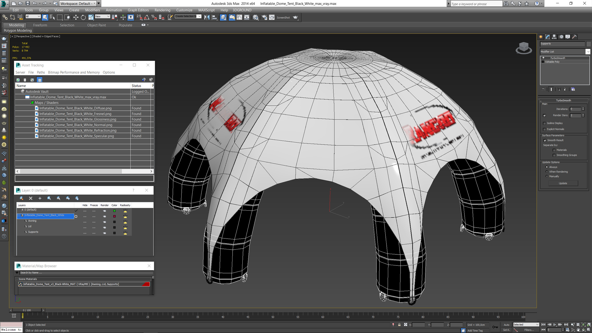 Inflatable Dome Tent Black White 3D