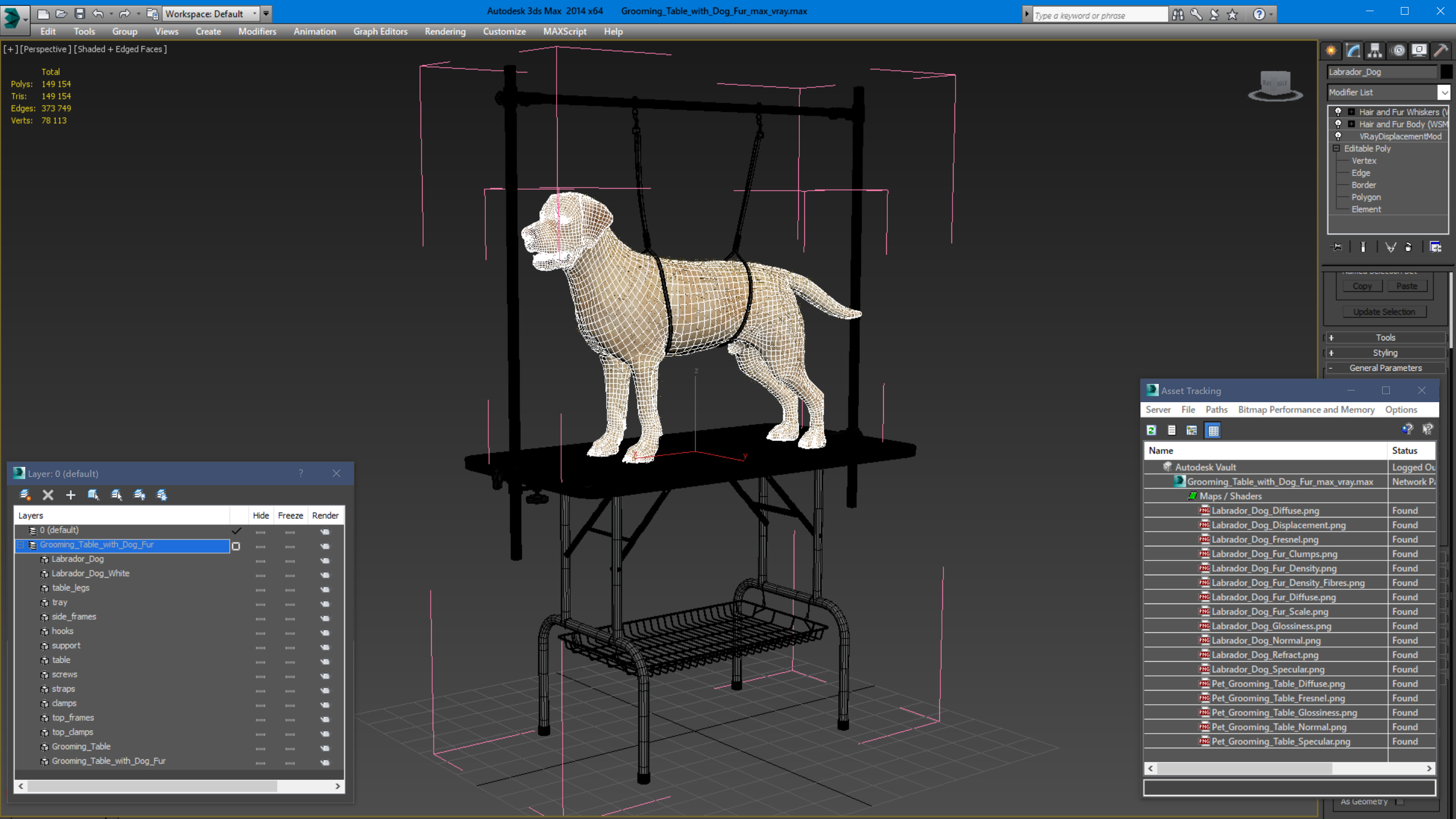 Grooming Table with Dog Fur 3D