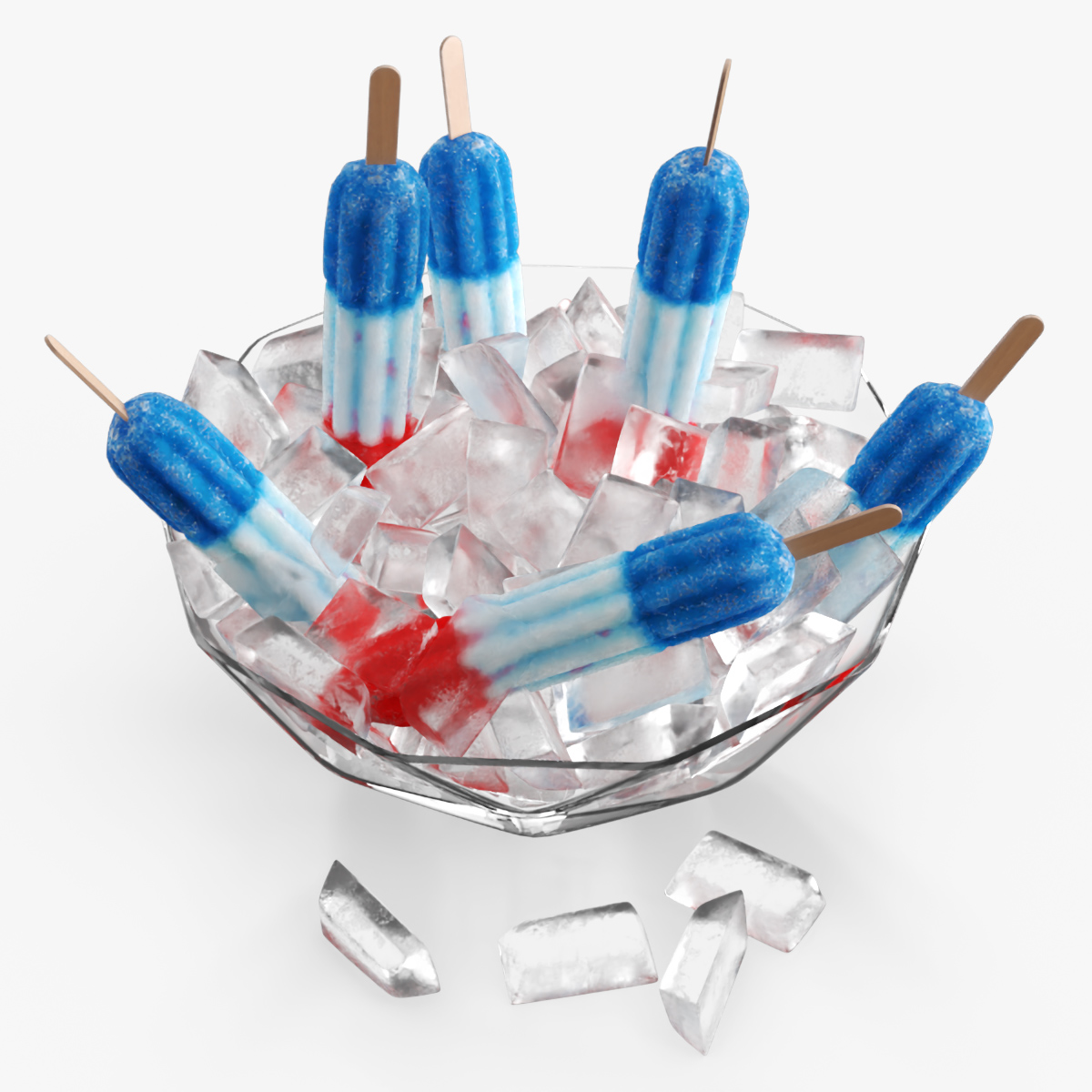 Bomb Pop Frozen Fruit Ice in Bowl with Ice Cubes 3D model preview
