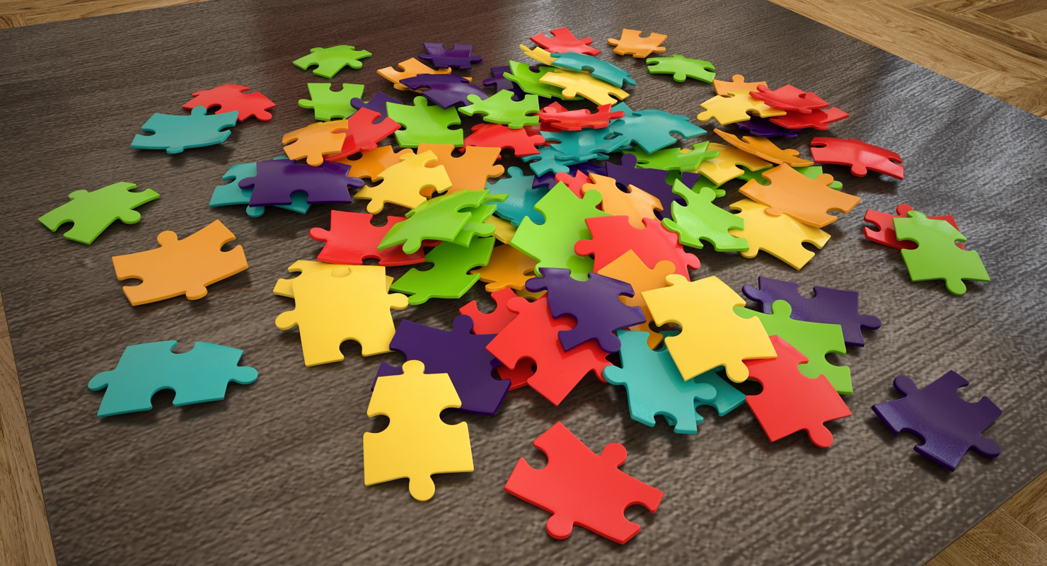 3D Colored Puzzle Pieces