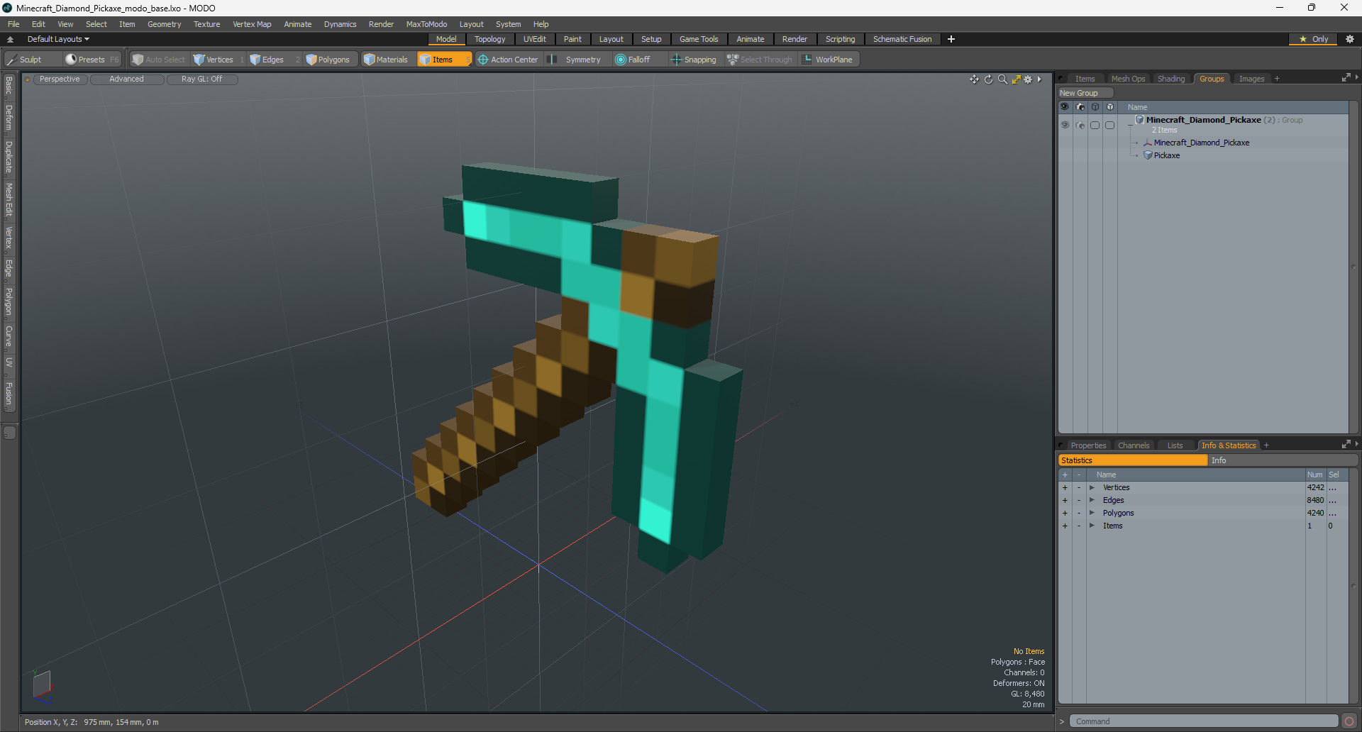 3D model Minecraft Diamond Pickaxe