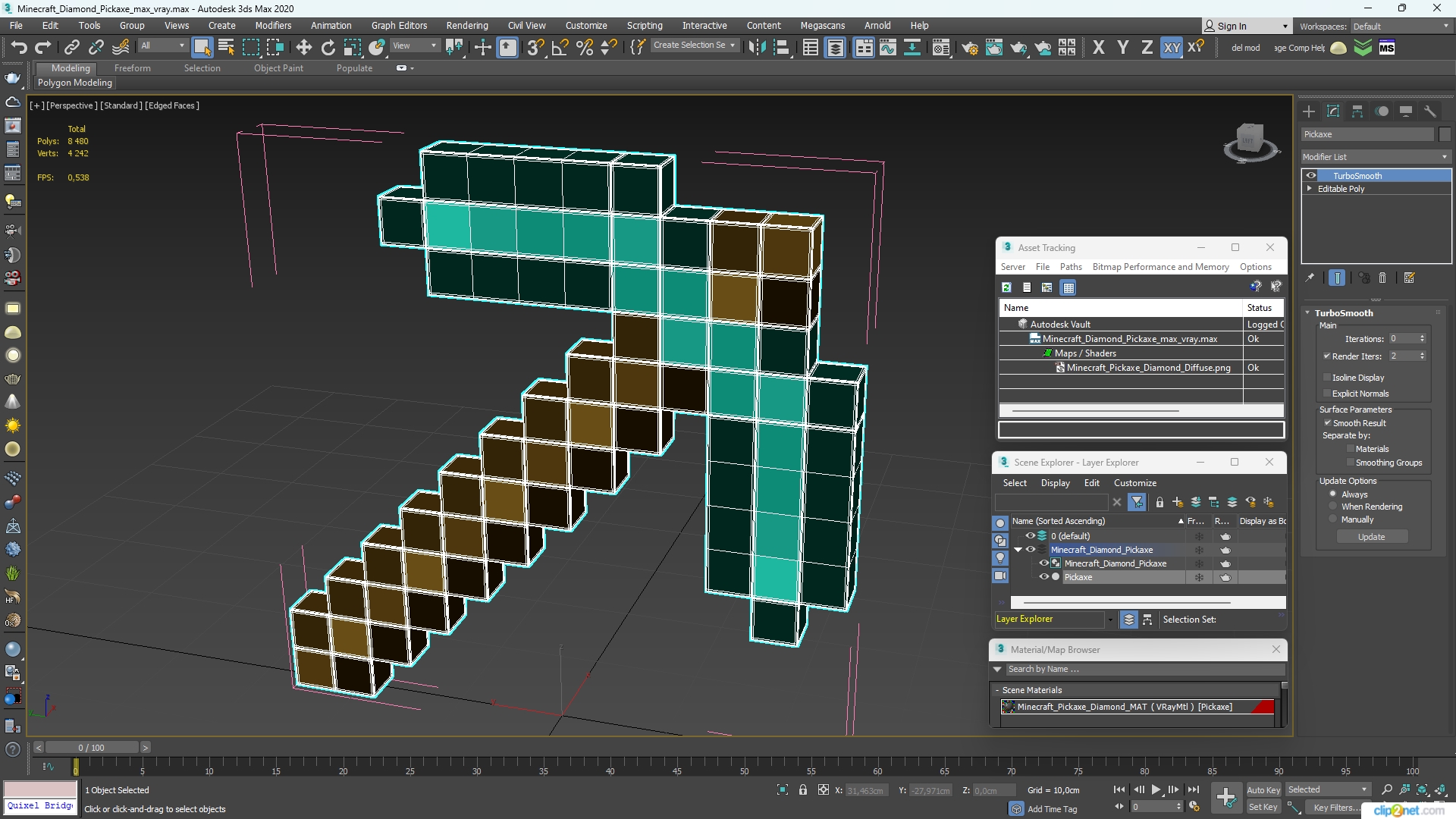 3D model Minecraft Diamond Pickaxe