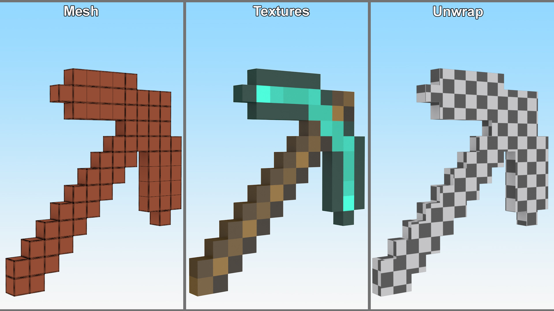 3D model Minecraft Diamond Pickaxe
