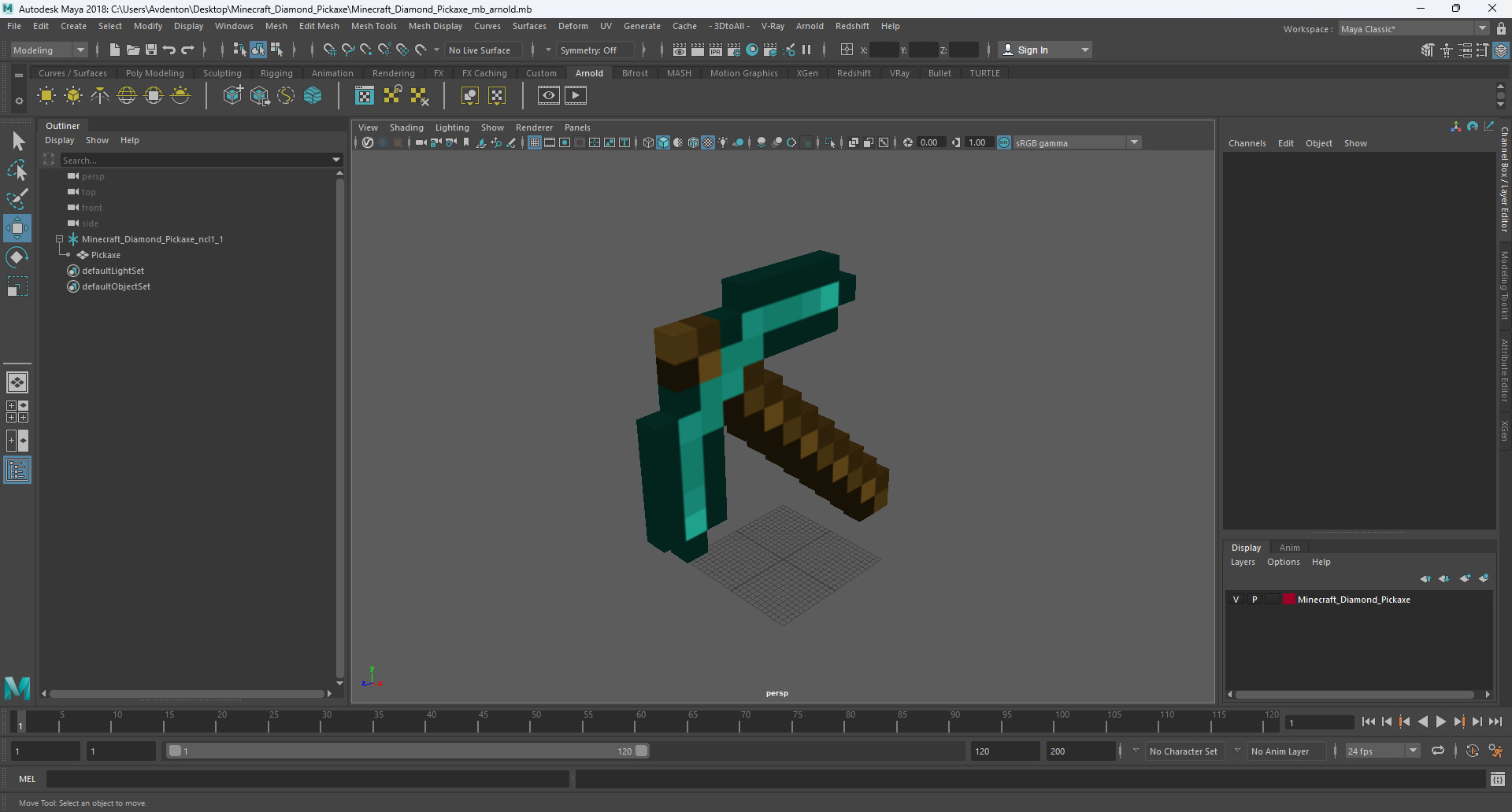 3D model Minecraft Diamond Pickaxe