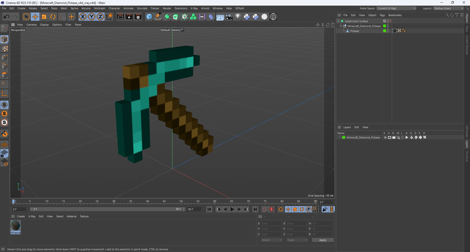 3D model Minecraft Diamond Pickaxe