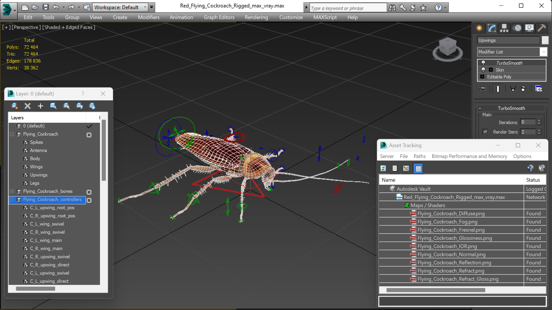 3D Red Flying Cockroach Rigged for Cinema 4D