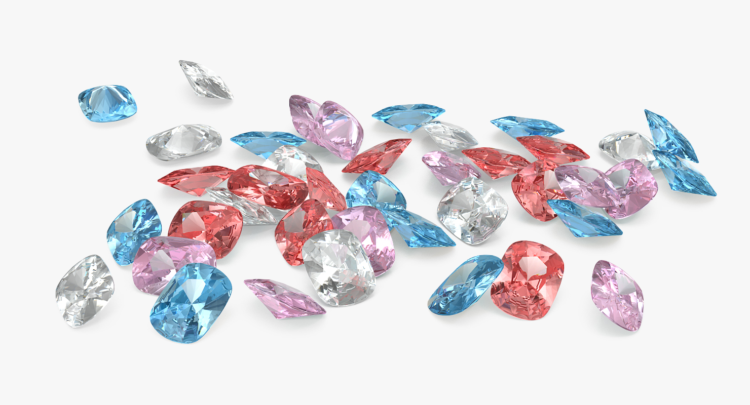 Cushion Cut Diamonds Set 3D model