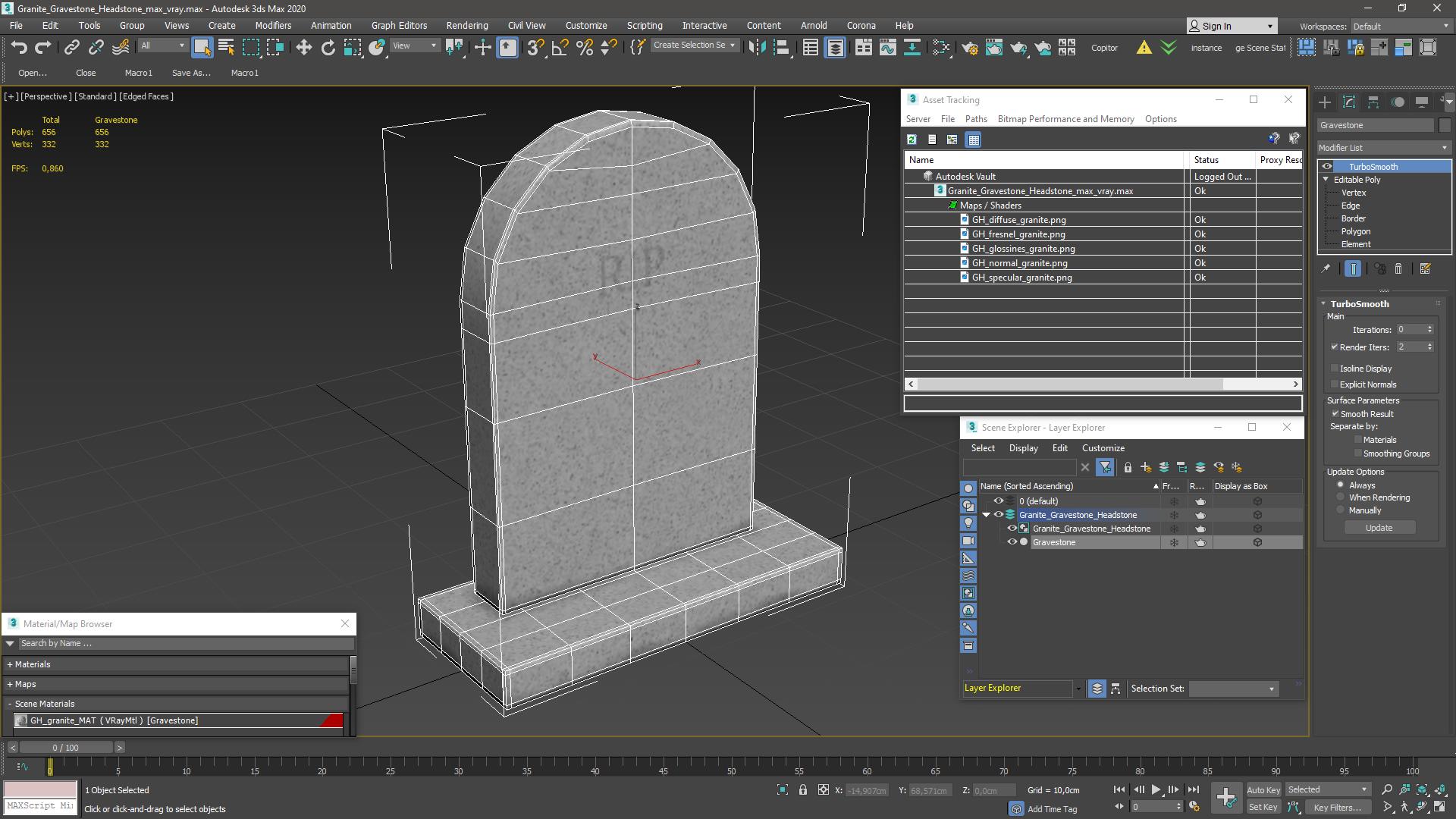 3D Granite Gravestone Headstone model
