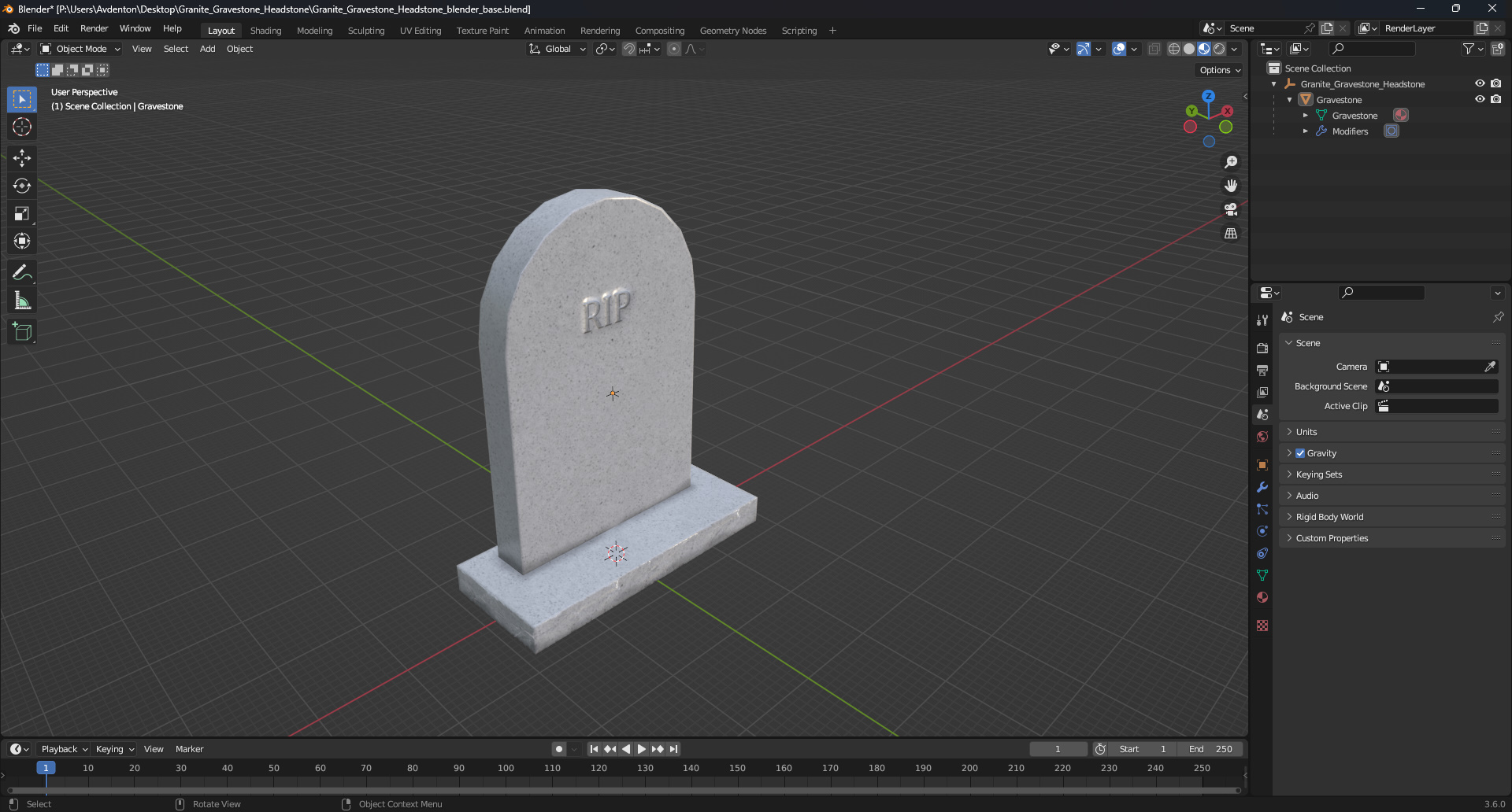 3D Granite Gravestone Headstone model