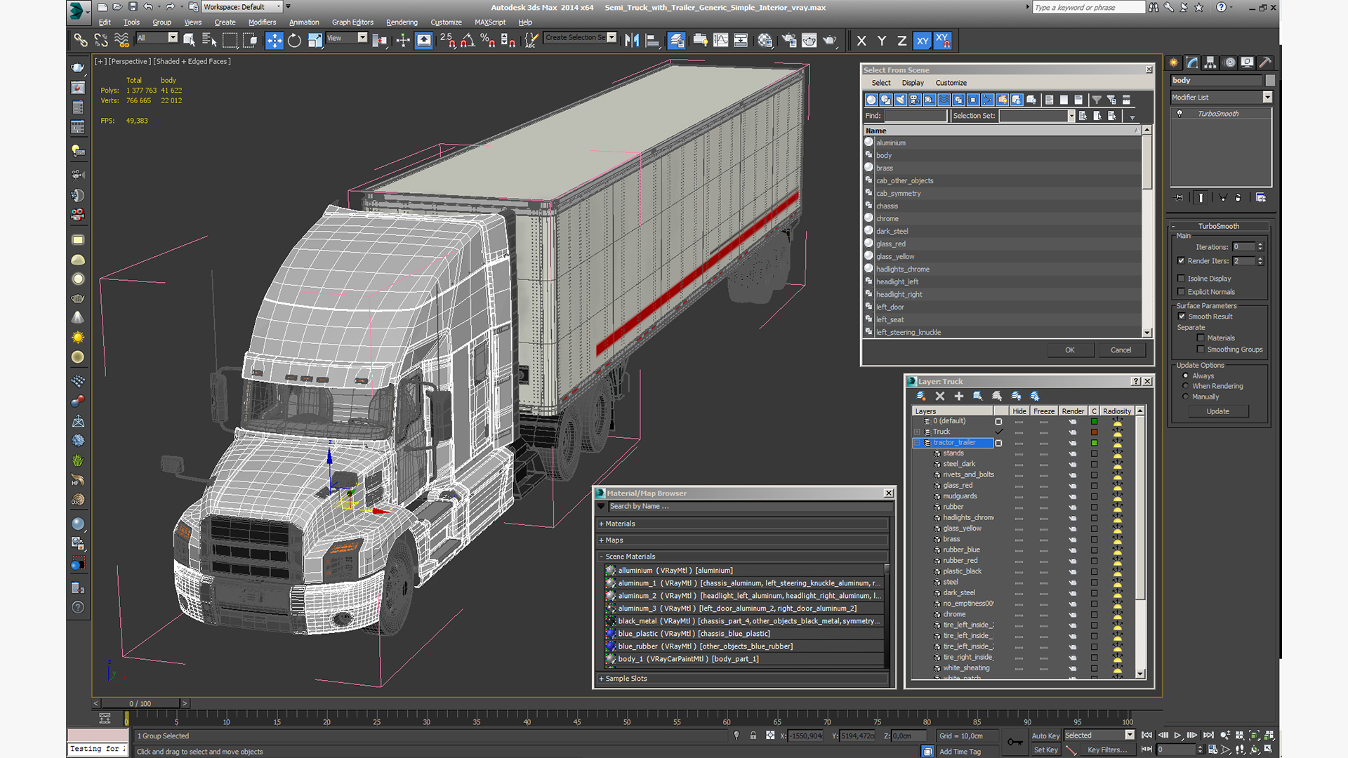 Semi Truck with Trailer Generic Simple Interior 3D