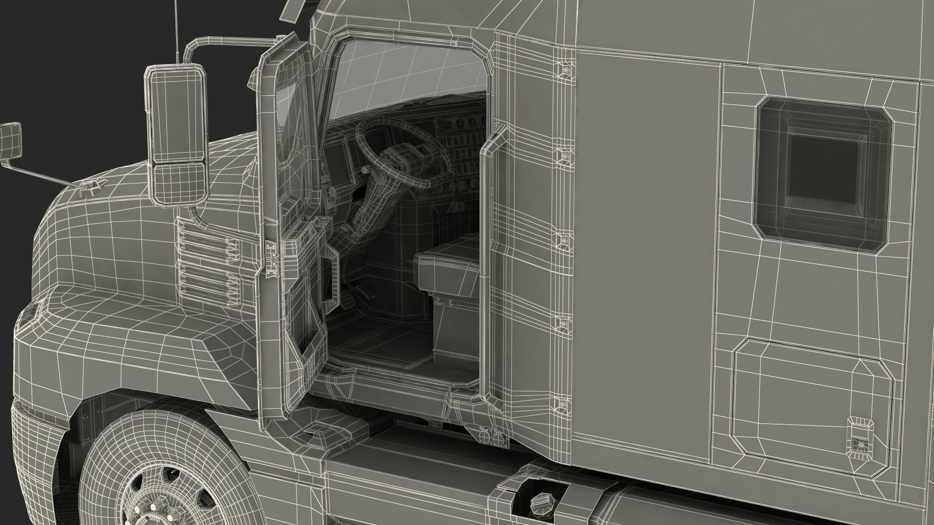 Semi Truck with Trailer Generic Simple Interior 3D