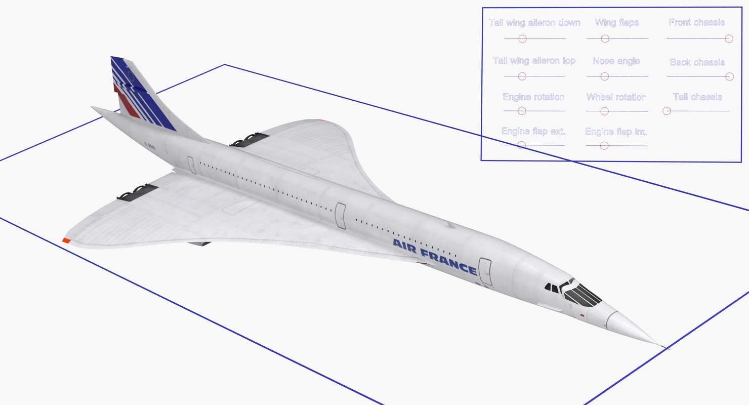 3D model Concorde supersonic Passenger Jet Airliner Air France Rigged