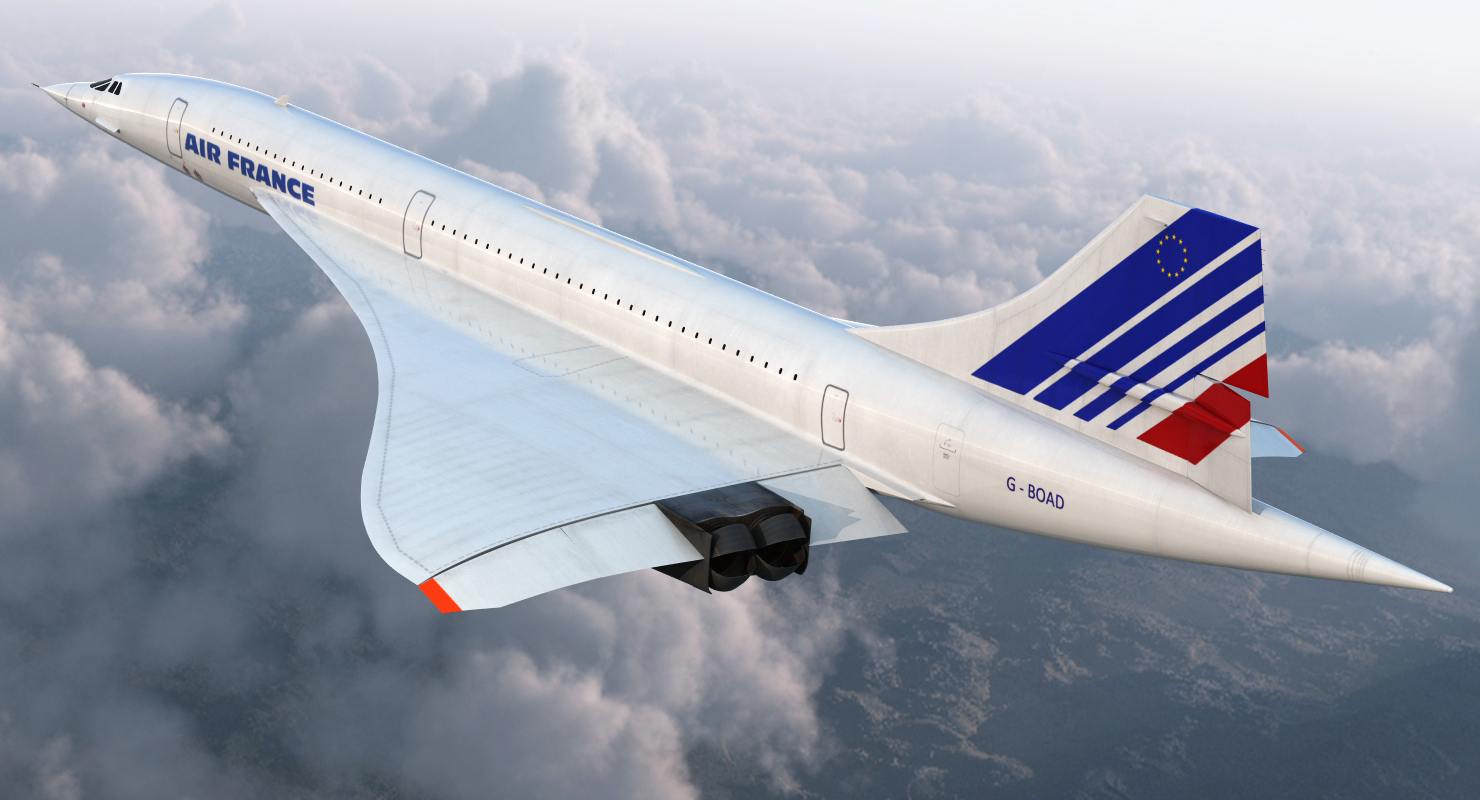 3D model Concorde supersonic Passenger Jet Airliner Air France Rigged