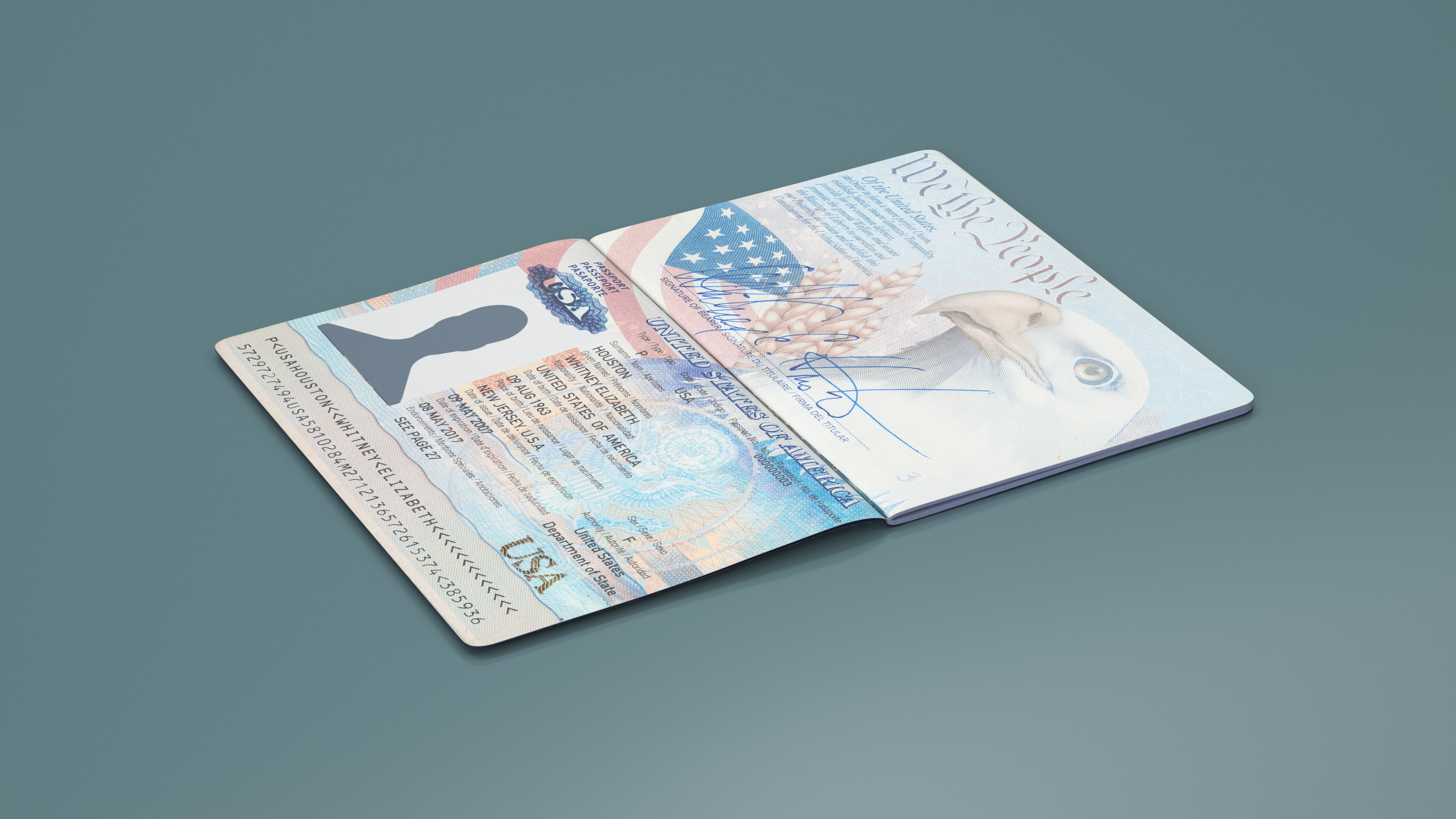 USA Passport Open Page 3D