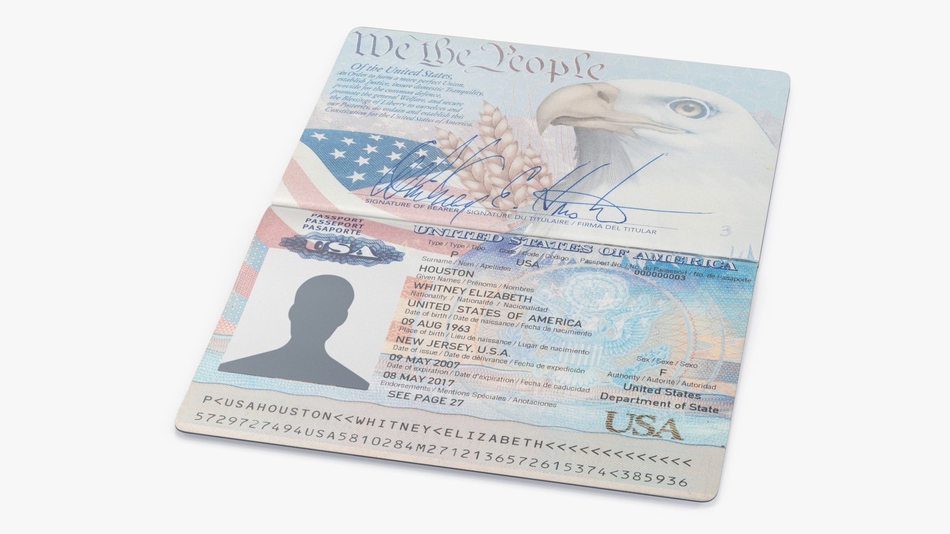 USA Passport Open Page 3D