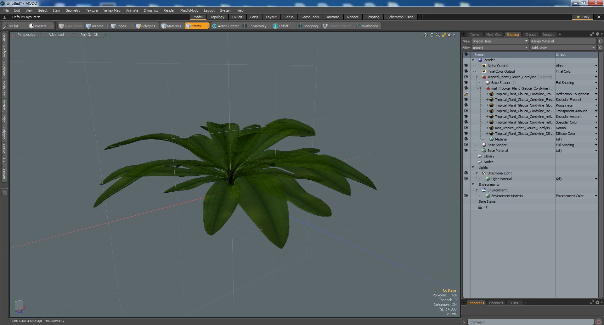 3D Tropical Plant Glauca Cordyline